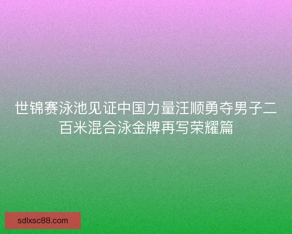 世锦赛泳池见证中国力量汪顺勇夺男子二百米混合泳金牌再写荣耀篇